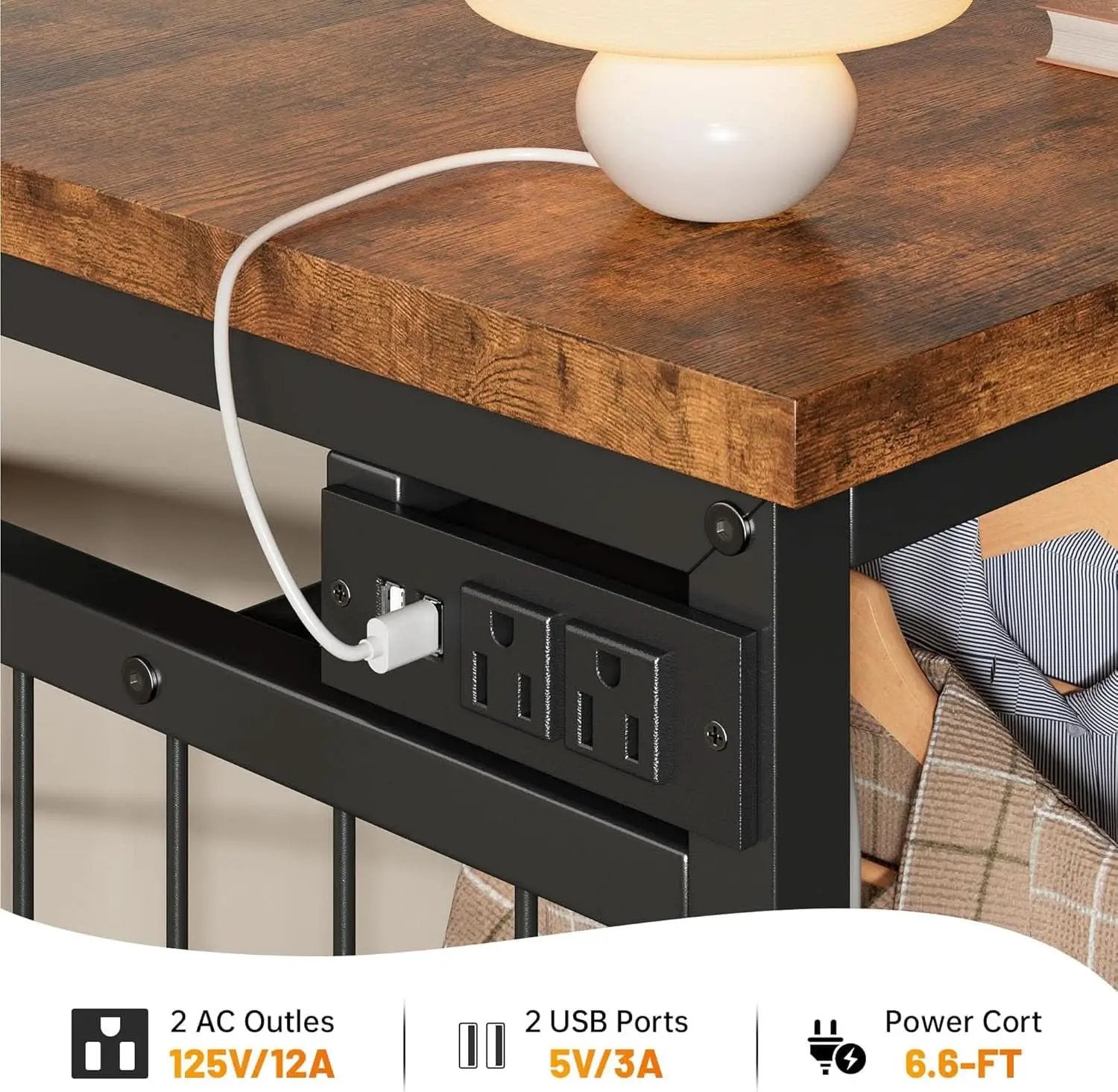 49 Inch Rustic Brown Dresser With Clothes Rack LED Lights from PriceLows™
