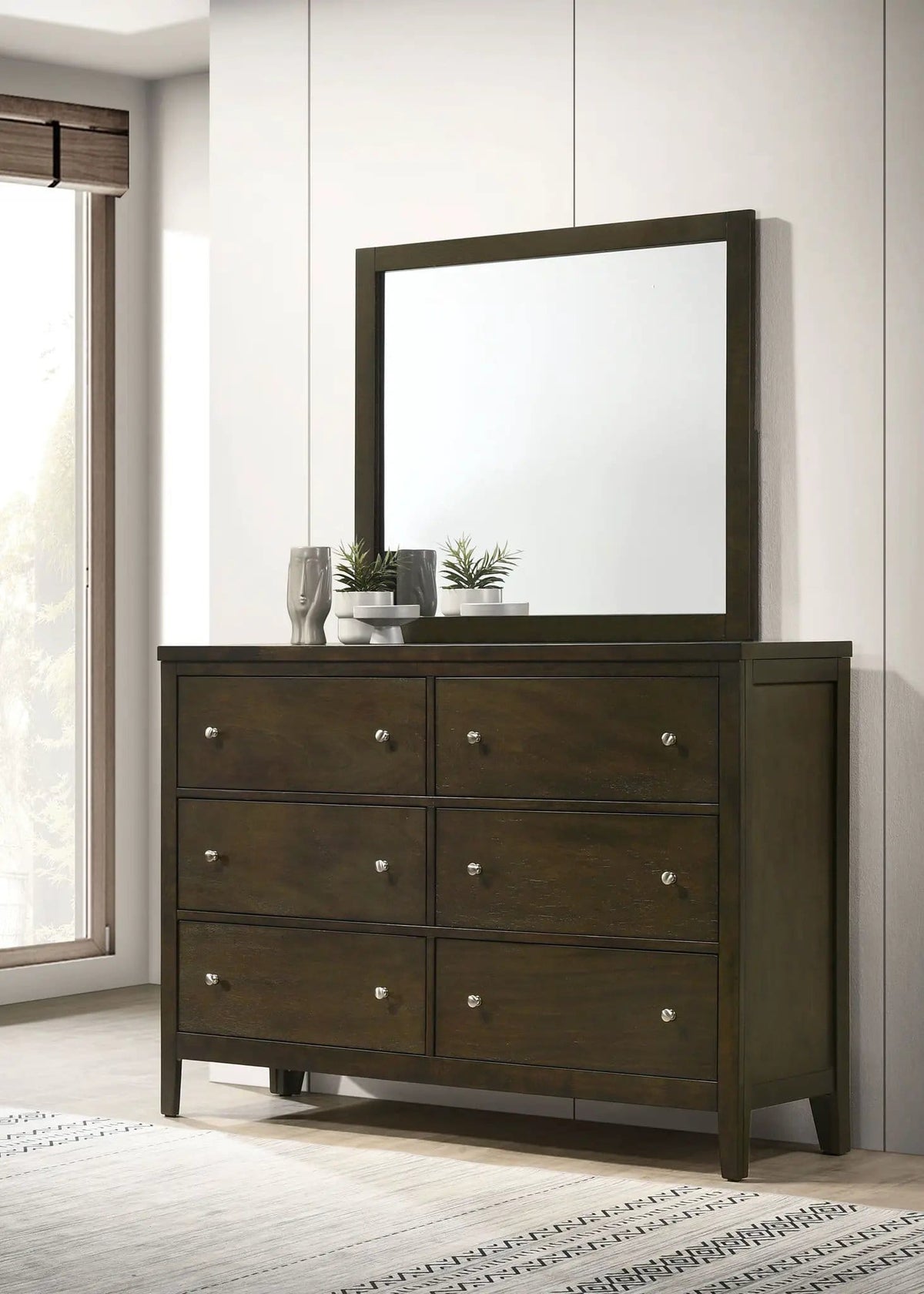 Wilkes 6-drawer Dresser and Mirror Dark Cocoa | 56.25 x 15.25 x 72.25 in | Metal | Bedroom
