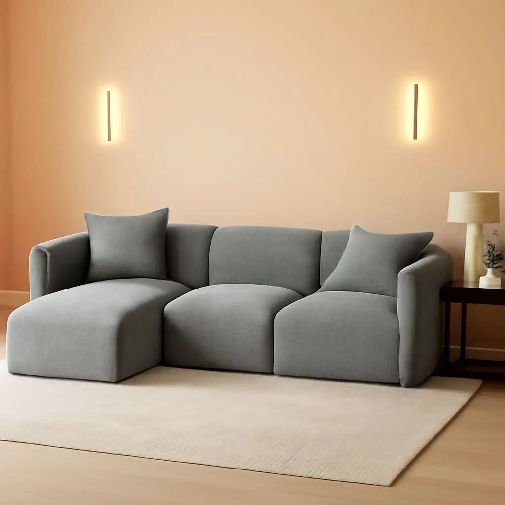 L Shaped Sectional Sofa Convertible In Linen Grey Modern from PriceLows™