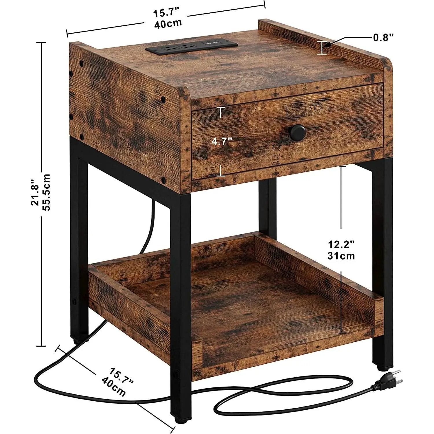 Bedside Table With Charging Station In Vintage Brown from PriceLows™