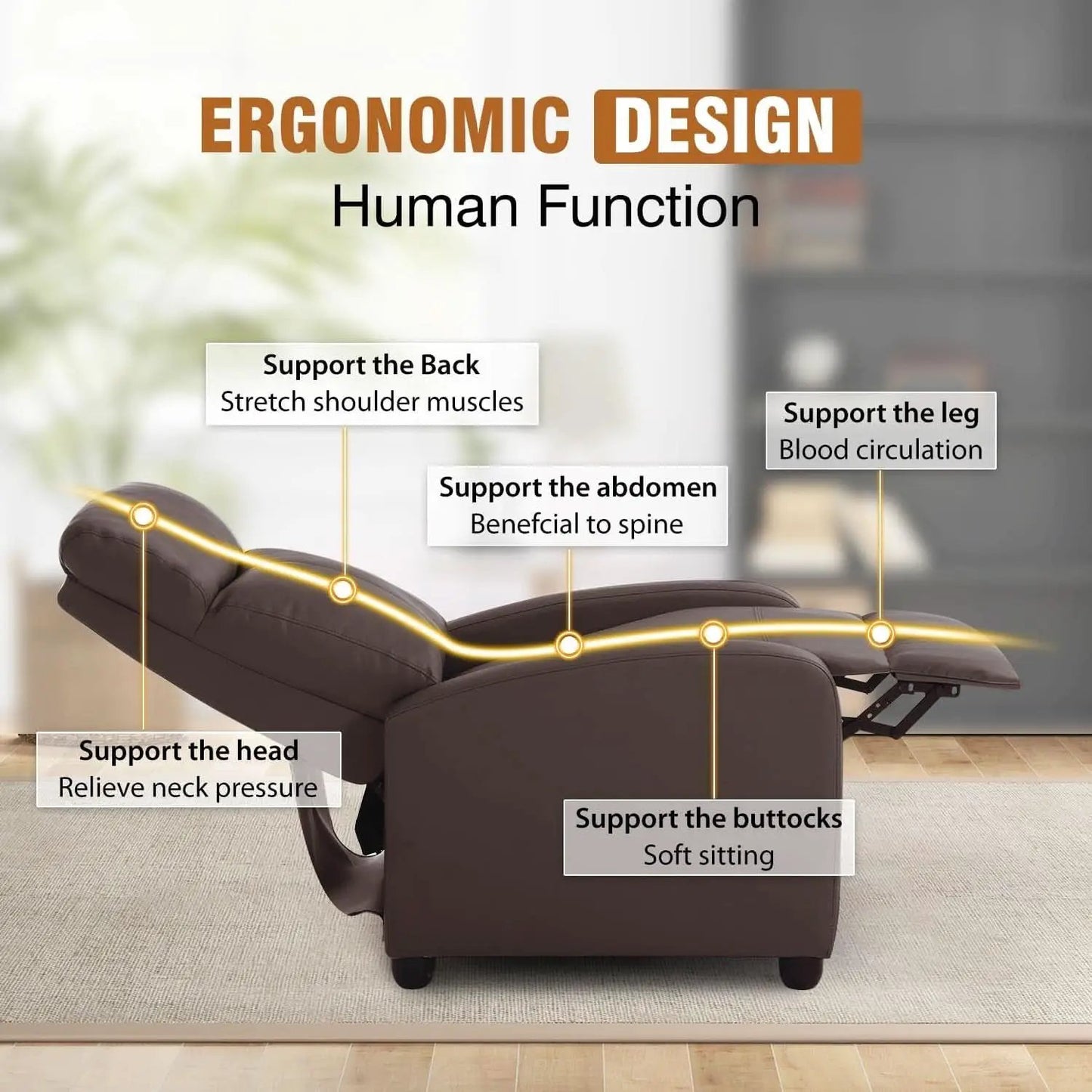 Brown Leather Recliner Chair For Living Room Home Theater from PriceLows™