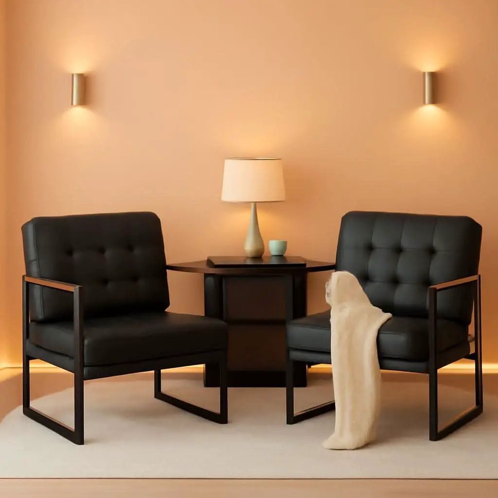 Mid Century Classic Black Leather Upholstered Accent Chair from PriceLows™