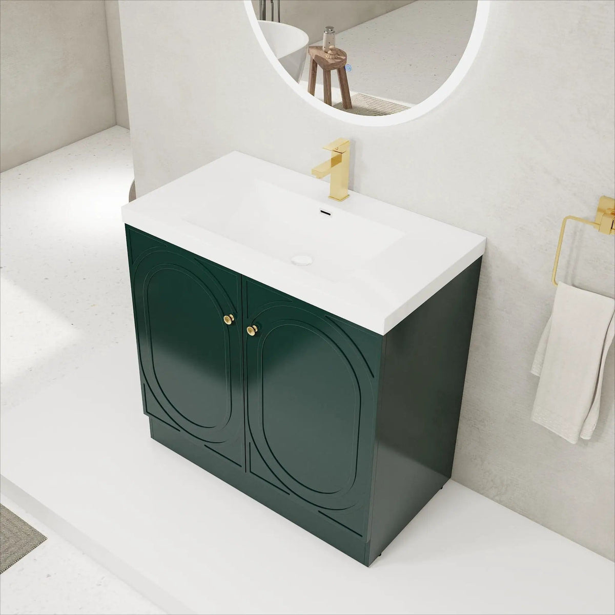 Contemporary Freestanding Bathroom Vanity With Resin Sink & Soft-Close Cabinet Doors | 7 Pieces | Stainless Steel & Plywood | Bathroom
