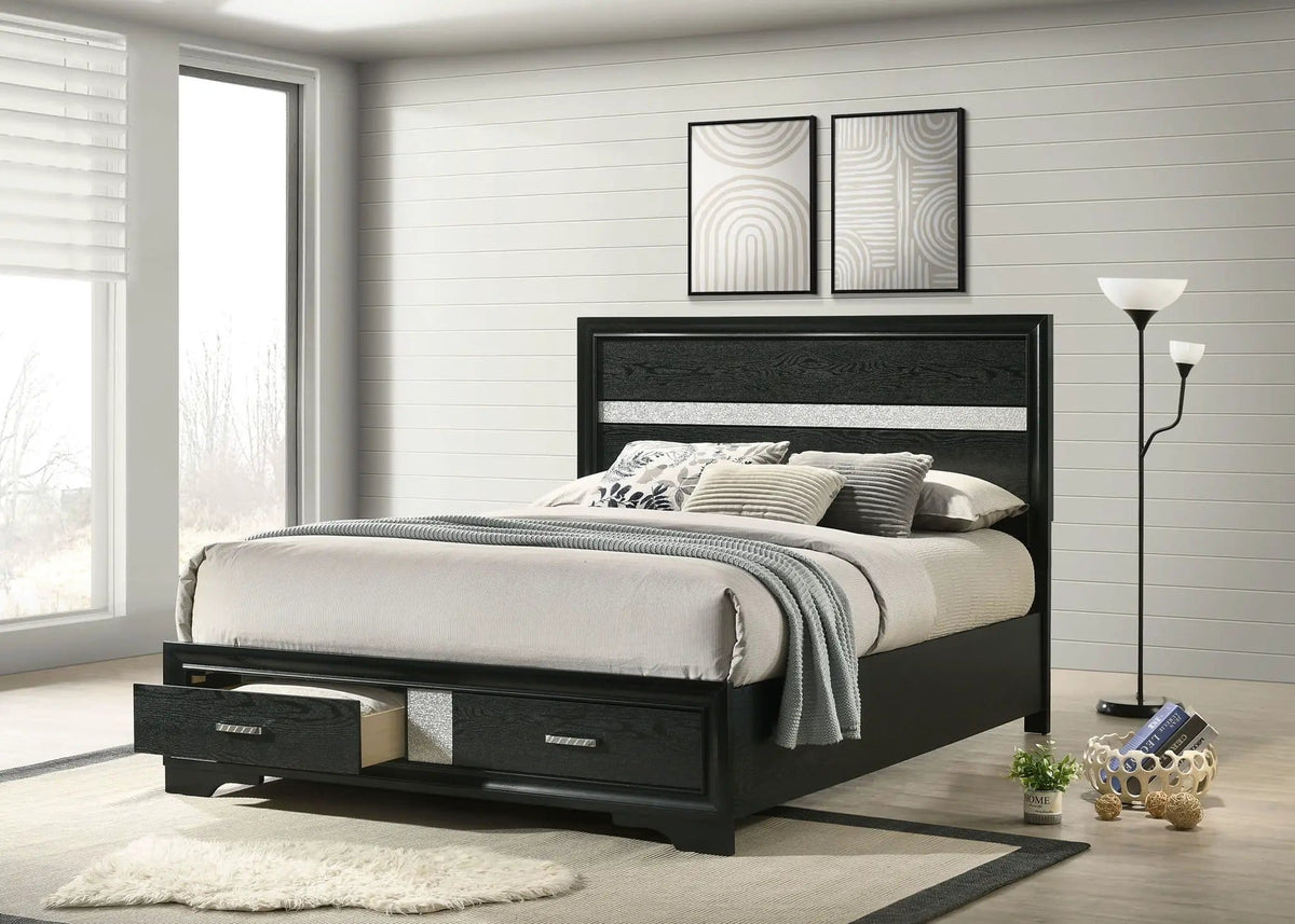 Miranda 51-inch Wood Queen Storage Panel Bed | 63.5 x 83.75 x 50.25 in | Wood | Black