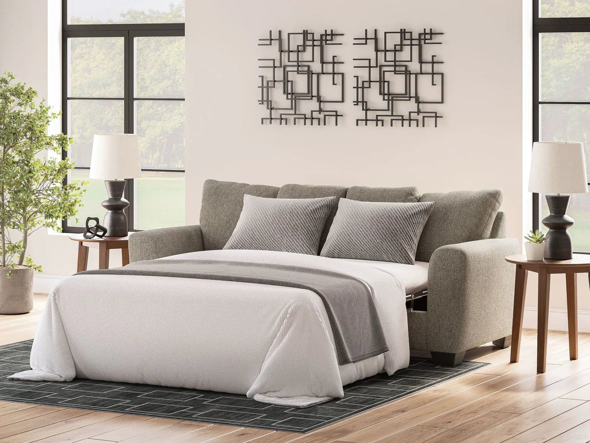 Triston-Peaks Queen Sofa Sleeper | 90 x 38 x 38 in | Steel & Wood | Suede