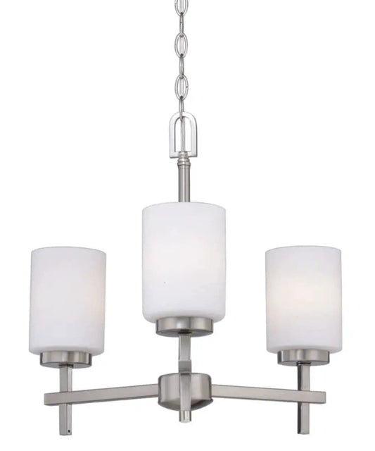3 Light LED Chandelier | Brushed Nickel | 18 Inch | Frosted Glass Shades