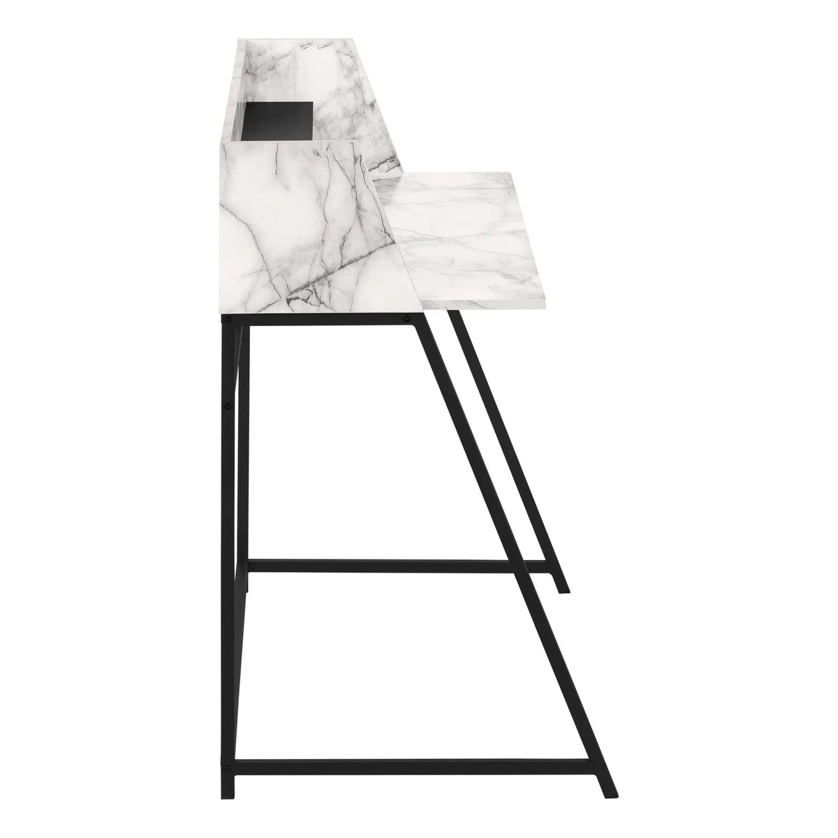 Marble Look Computer Desk | 47.25 Inch Width | Storage Shelves | Trapezoid Metal Base