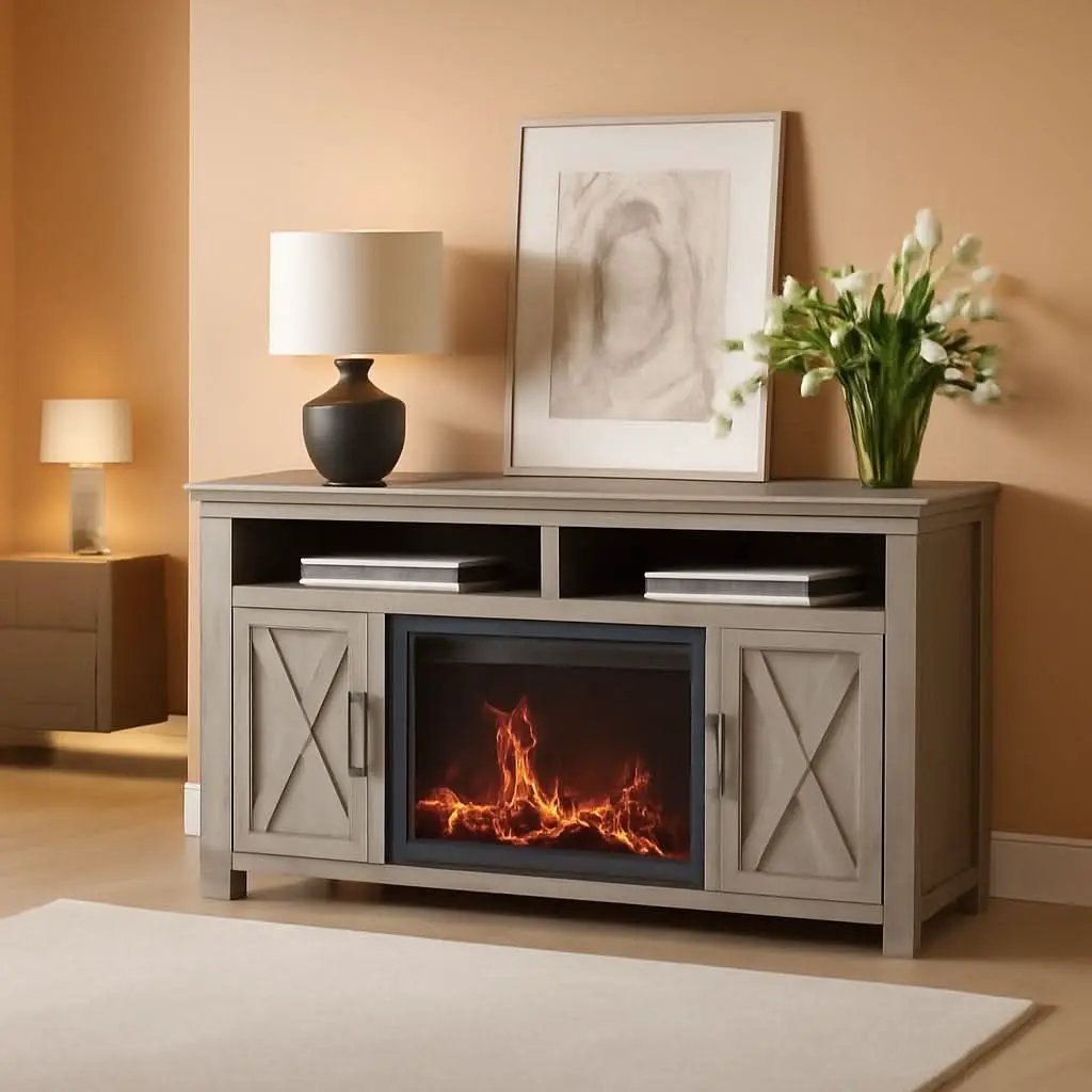Barn Door Electric Fireplace TV Stand For 65 Inch TVs Gray from PriceLows™