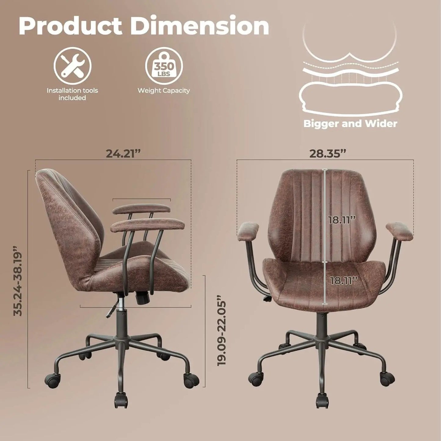 Ergonomic Leather Office Chair Dark Brown Mid Century Modern from PriceLows™