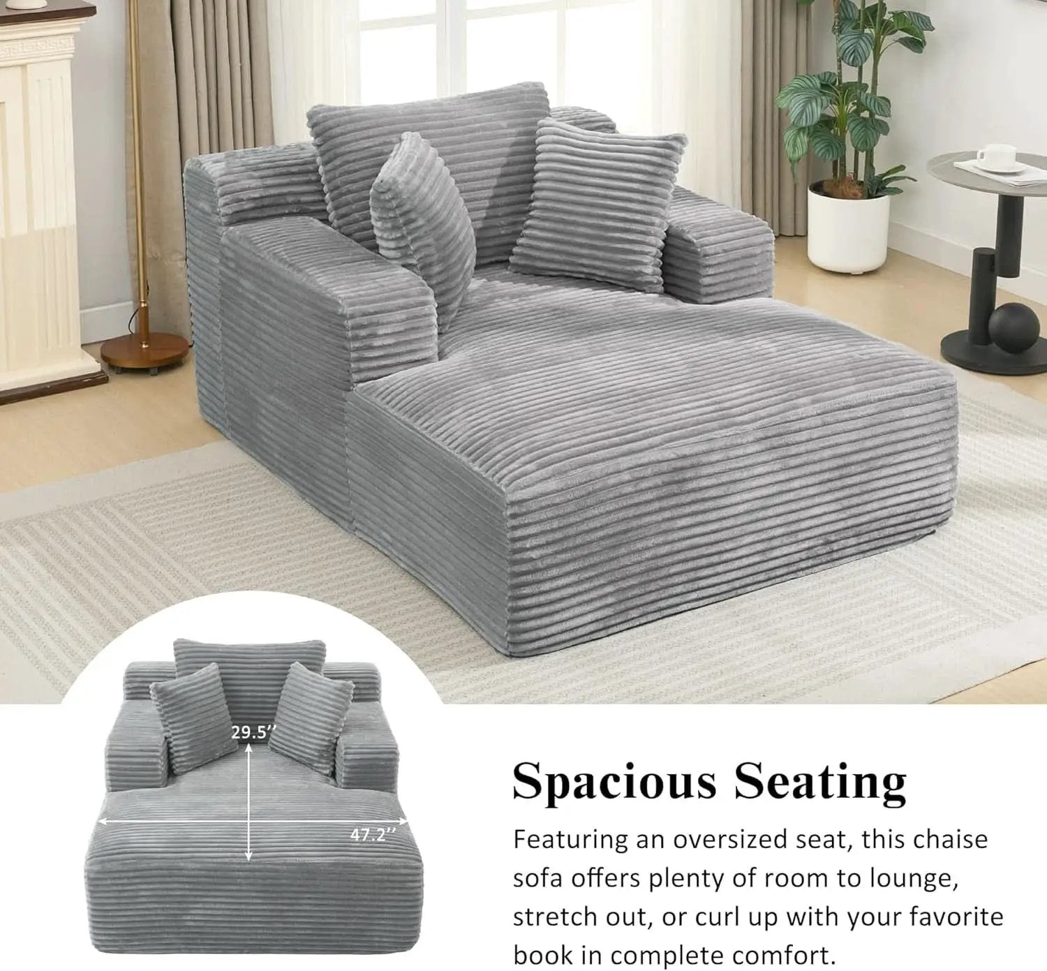 Oversized Chaise Lounge With Deepseat Corduroy Upholstery from PriceLows™