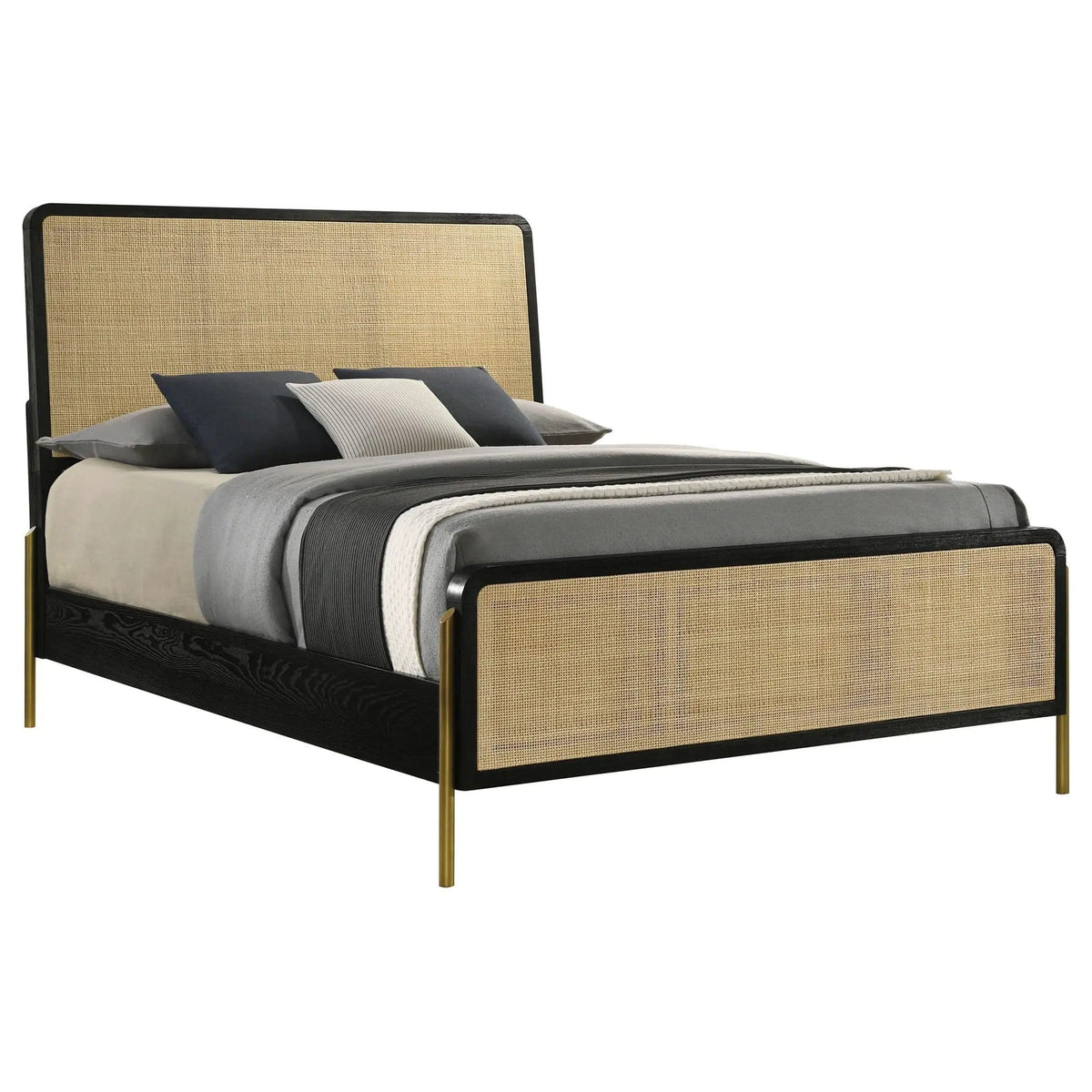 Arini Rattan Queen Panel Bed Black and | 65.25 x 91 x 56.25 in | Rattan & Metal | Natural