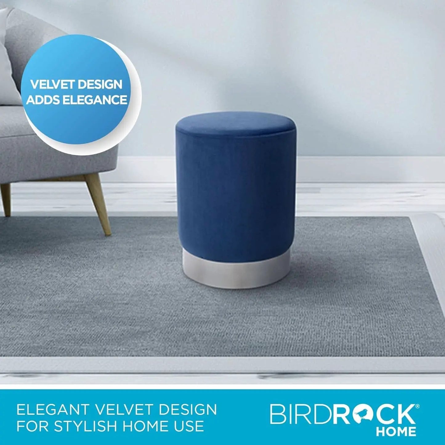 Sleek Round Ottoman Foot Stool Blue Memory Foam Padding from PriceLows™