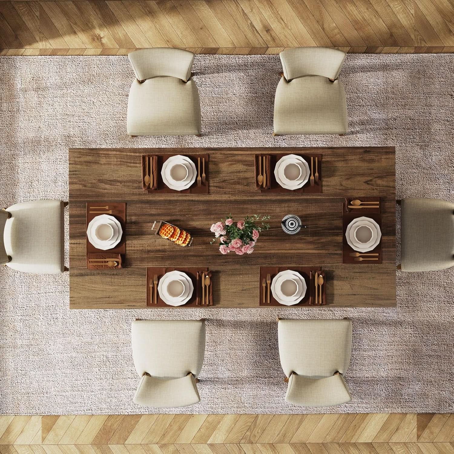 63 Inch Dark Brown Farmhouse Dining Table With Large Tabletop For 4 To 6 People from PriceLows™