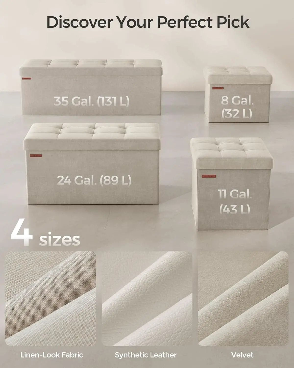 Cream White Foldable Storage Ottoman Bench 15x30x15 from PriceLows™