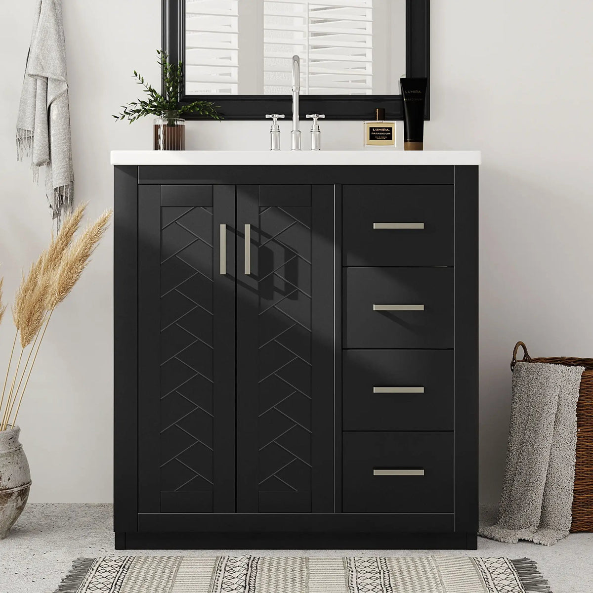 30 Inch Bathroom Vanity | Freestanding Set | 3 Drawers | Solid Wood Frame