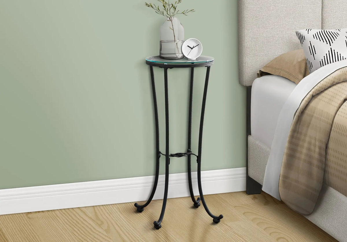 Round Accent Side Table | Black Finish | Plant Stand Design | 28.5 Inch Height