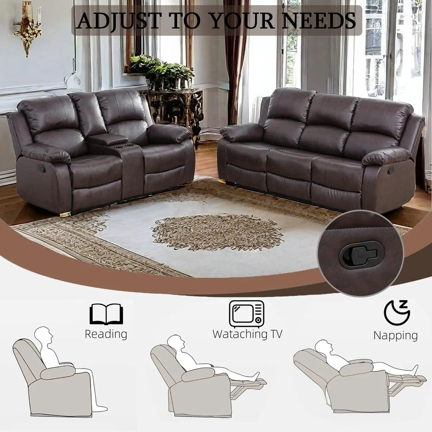 Brown Recliner Sofa With Pull Down Table Two Piece Set from PriceLows™