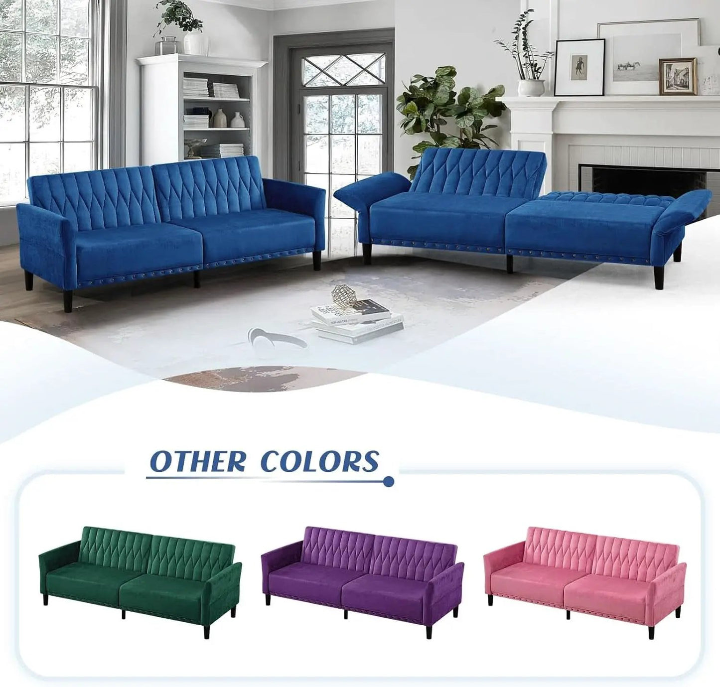77Inch Velvet Convertible Sofa Bed Featuring Armrests from PriceLows™