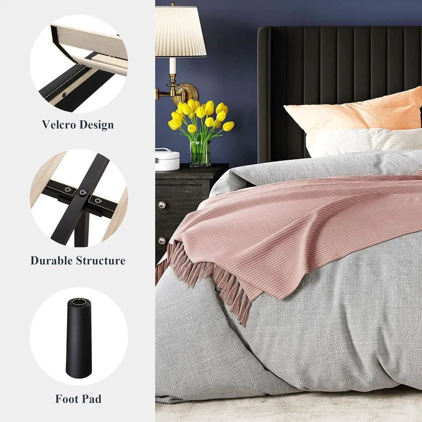 Queen Size Velvet Bed Frame With Wingback Headboard Storage from PriceLows™