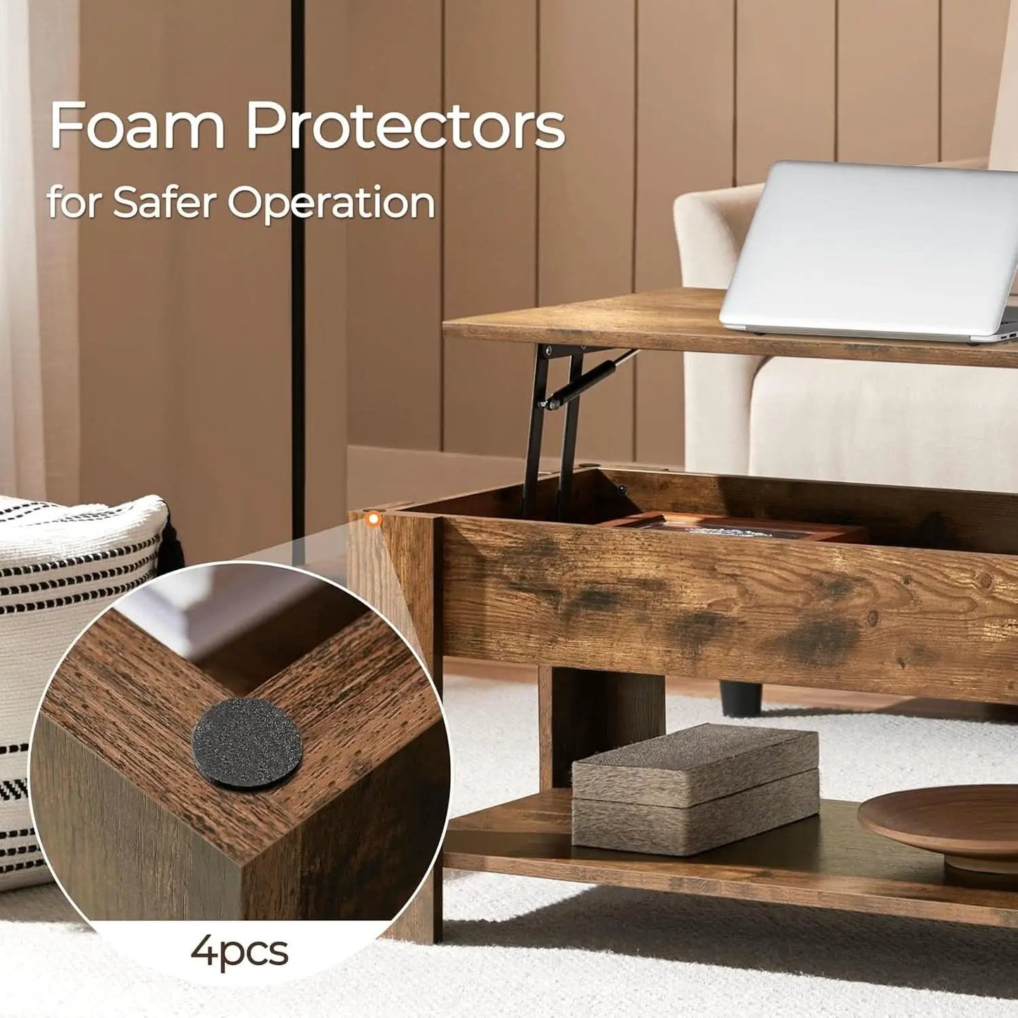 Coffee Table 47.5 Inch Lift Top With Hidden Compartment Rustic Brown from PriceLows™