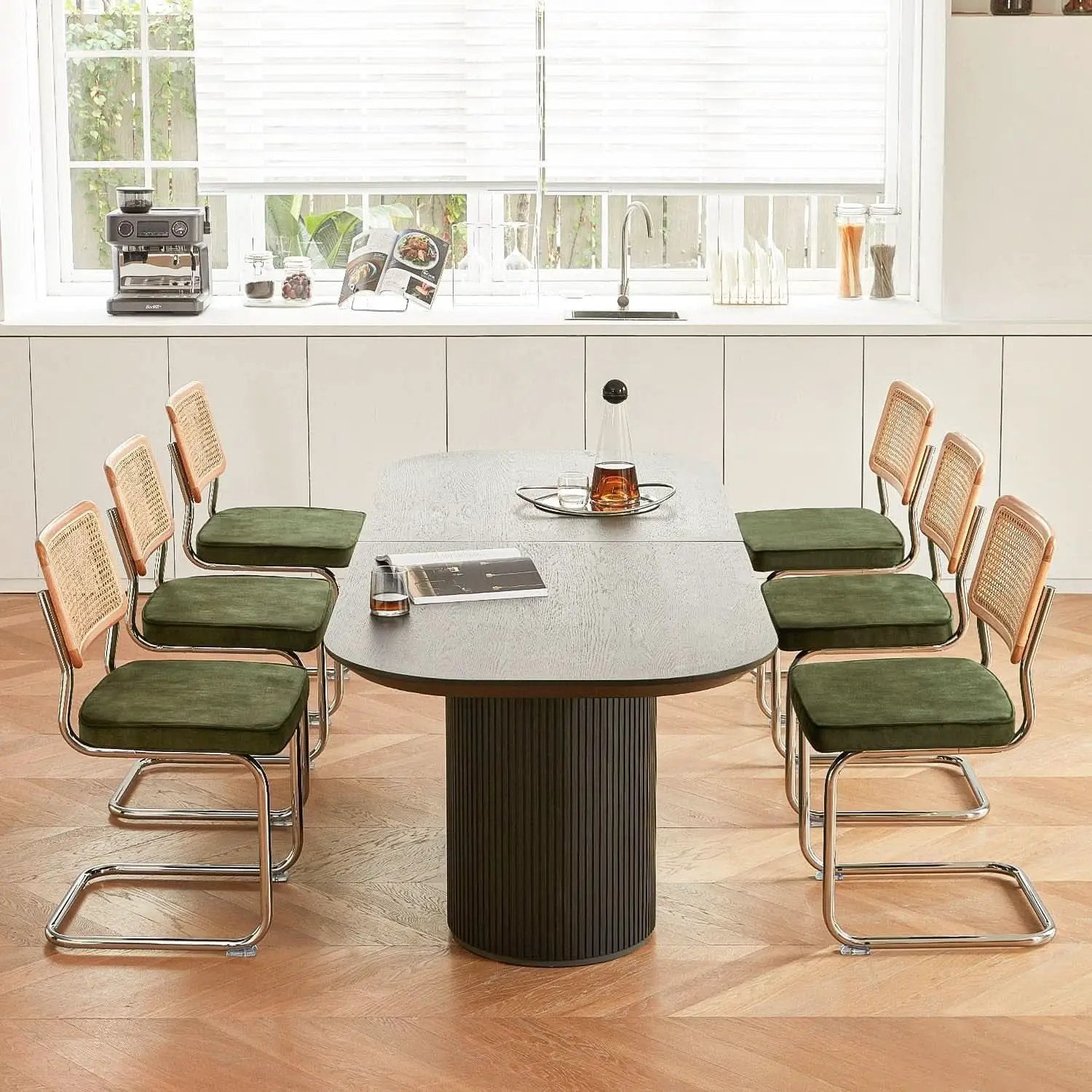 Green Rattan Dining Chairs FourPiece ChromeFinish Set from PriceLows™