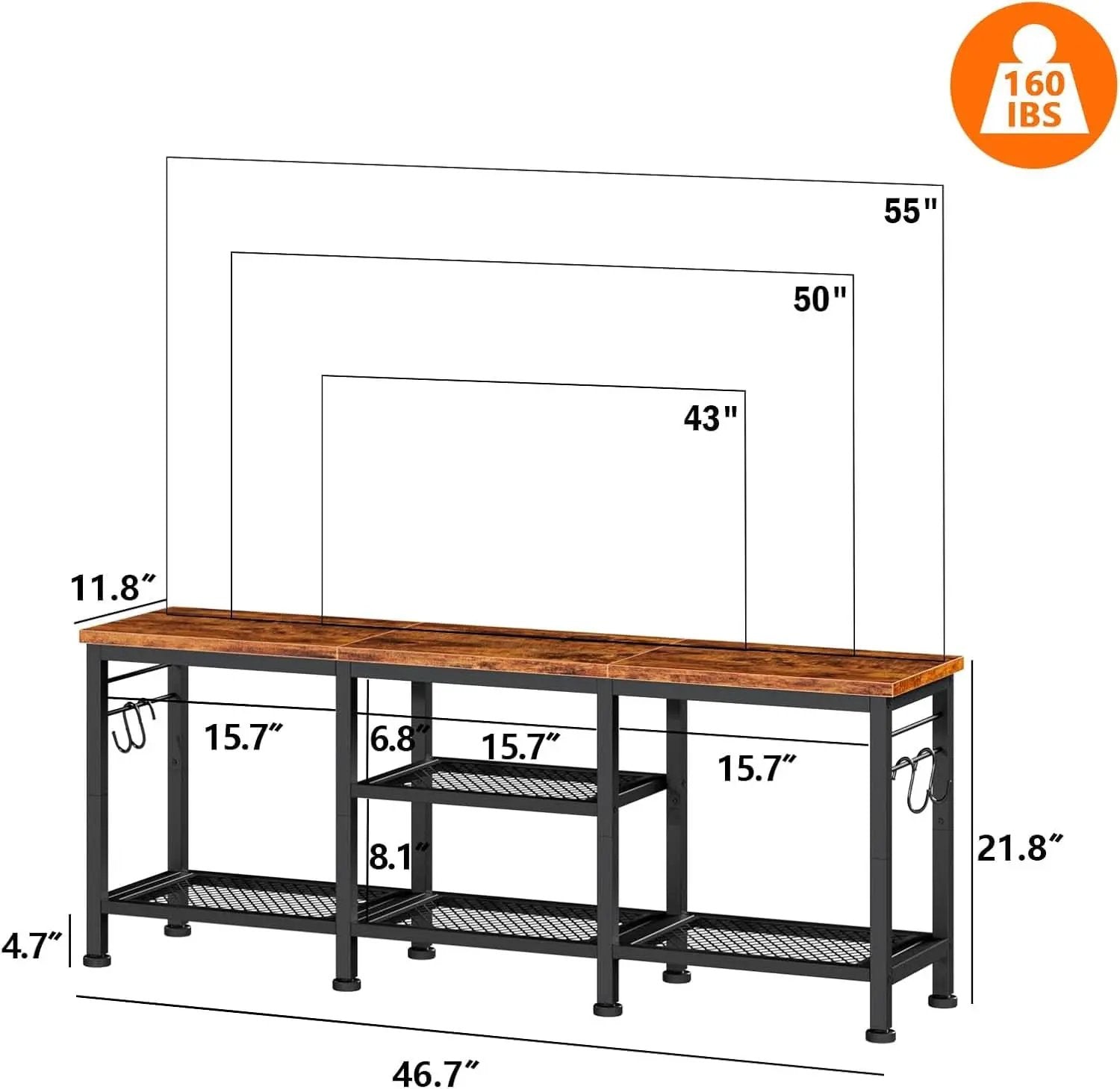 Rustic Brown TV Stand For 55 Inch With Open Storage Shelves from PriceLows™