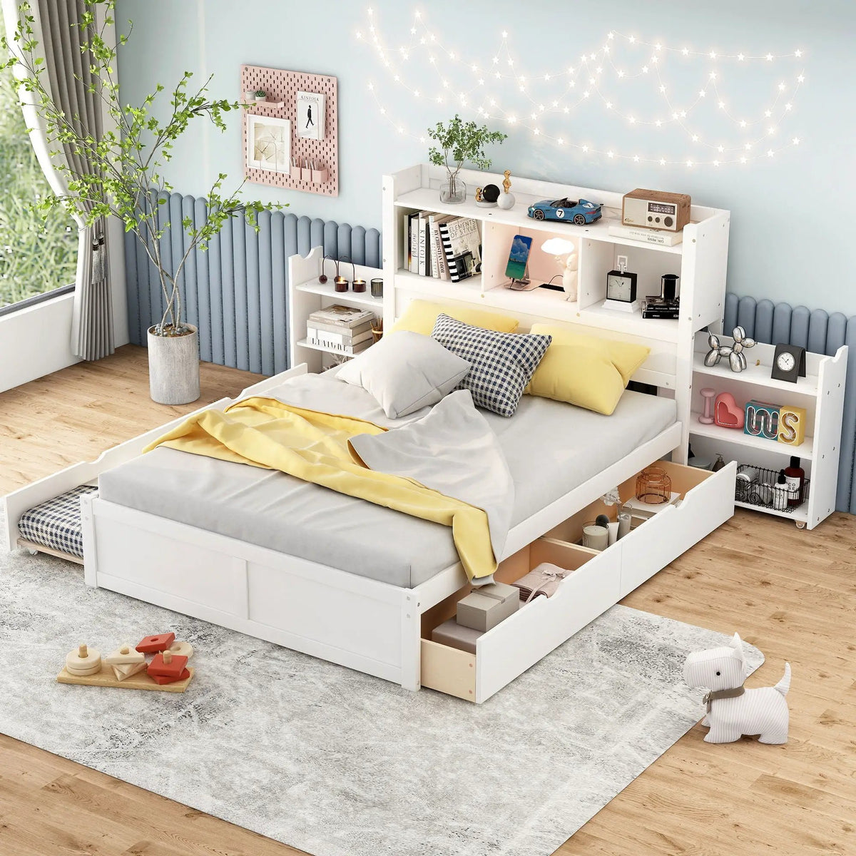 Storage Platform Bed | Solid Pine Wood | Trundle Base | 2 Drawer Storage
