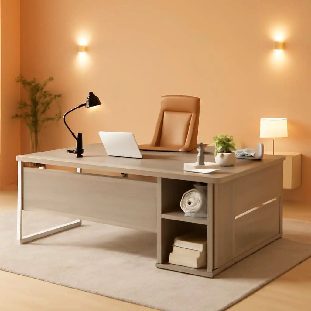 71 Inch Executive L Shaped Desk Cabinets Gray And White from PriceLows™