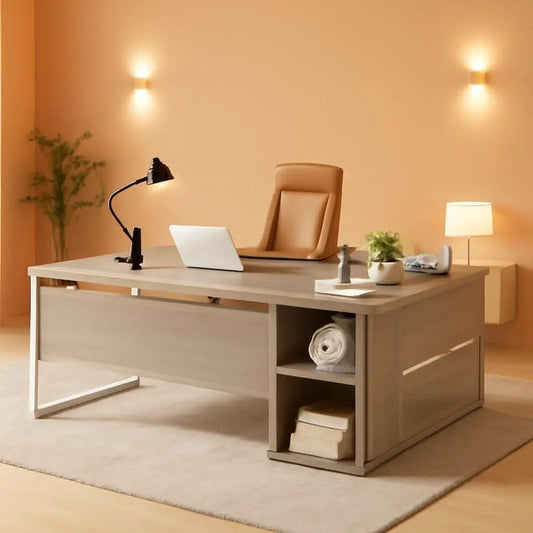 71 Inch Executive L Shaped Desk Cabinets Gray And White from PriceLows™