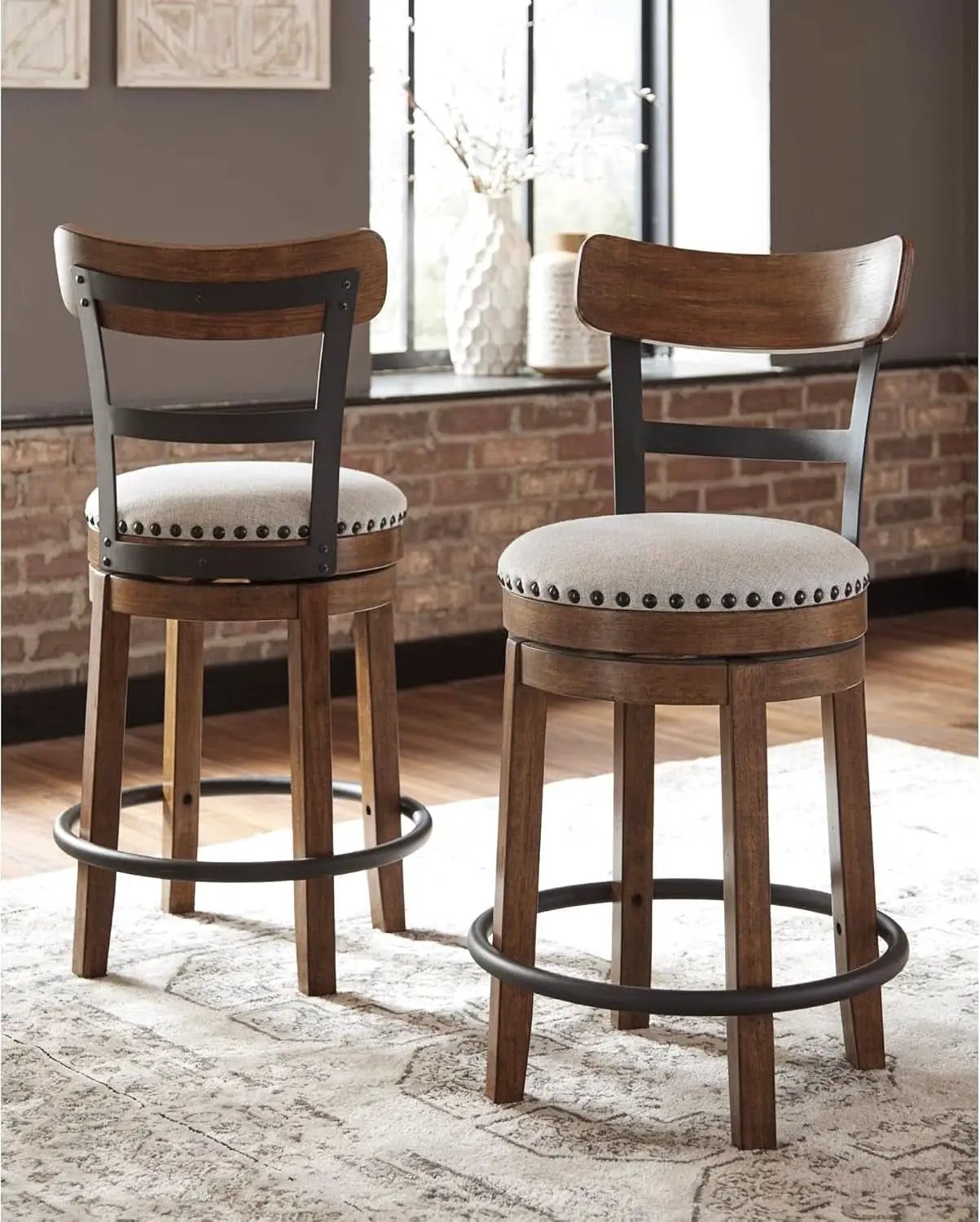 Rustic Farmhouse 24.5 Inch Counter Height Swivel Bar Stool from PriceLows™