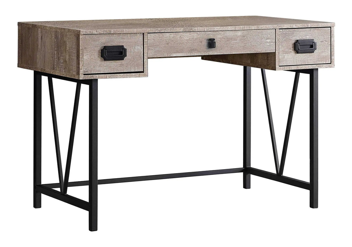 Transitional Computer Desk | Thick Paneled Design | Two Side Drawers | Metal Glides