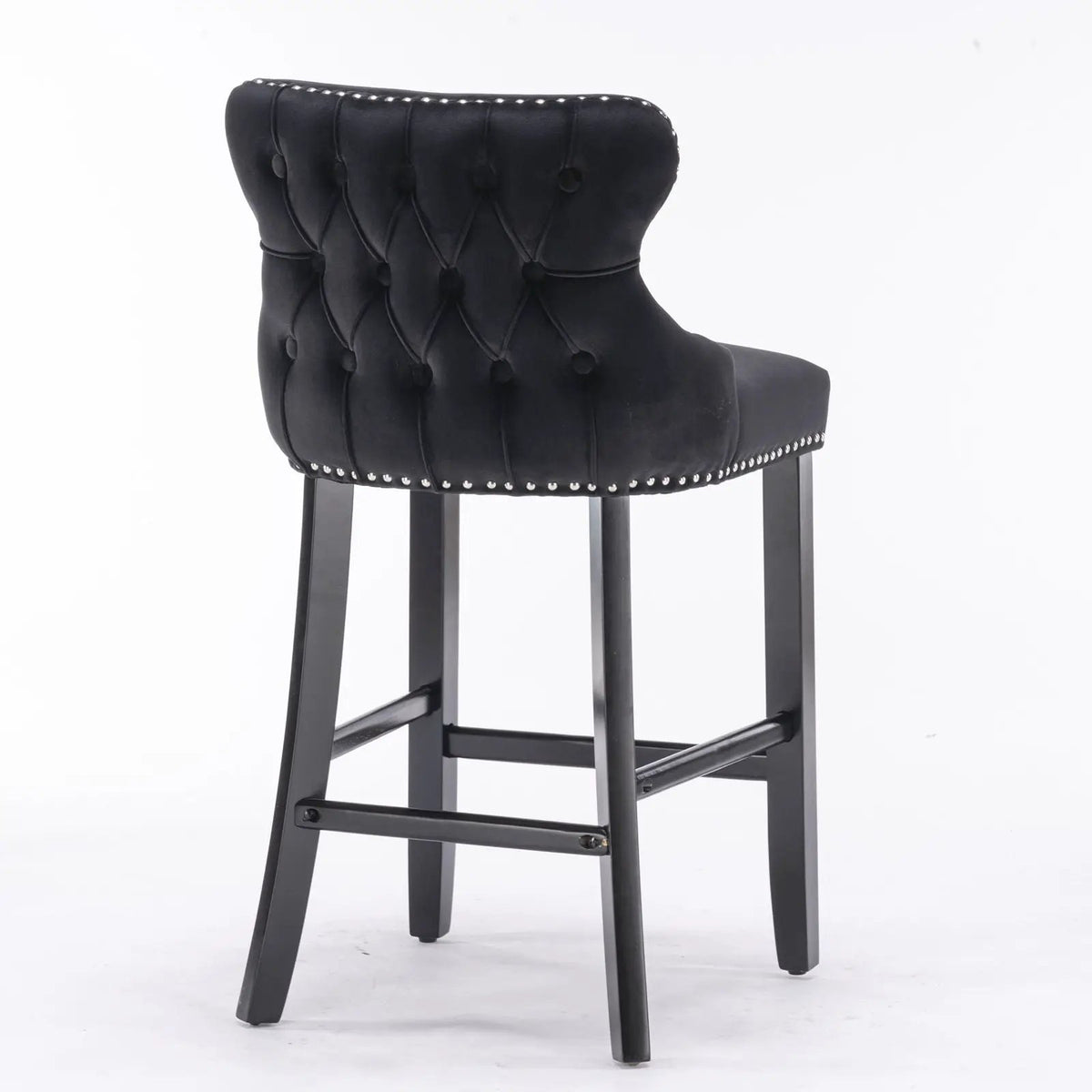 Wing-Back Barstools | Button Tufted Decoration | Wooden Legs With Nailhead Trim | Contemporary Upholstery
