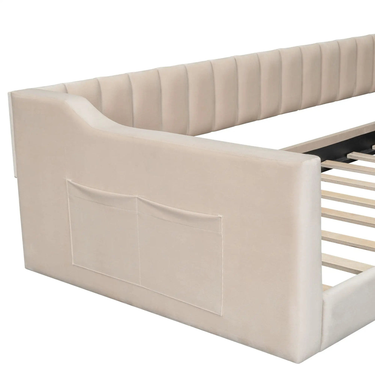 Compact Daybed | Side Storage Pocket | Vertical Stripe Upholstery | 87.8 Inch Length