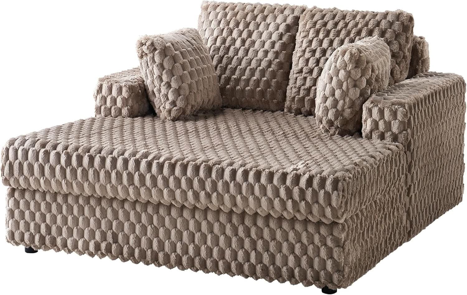 Brown Plush Sleeper Chair 53Inch Chaise Lounge With Pillows from PriceLows™
