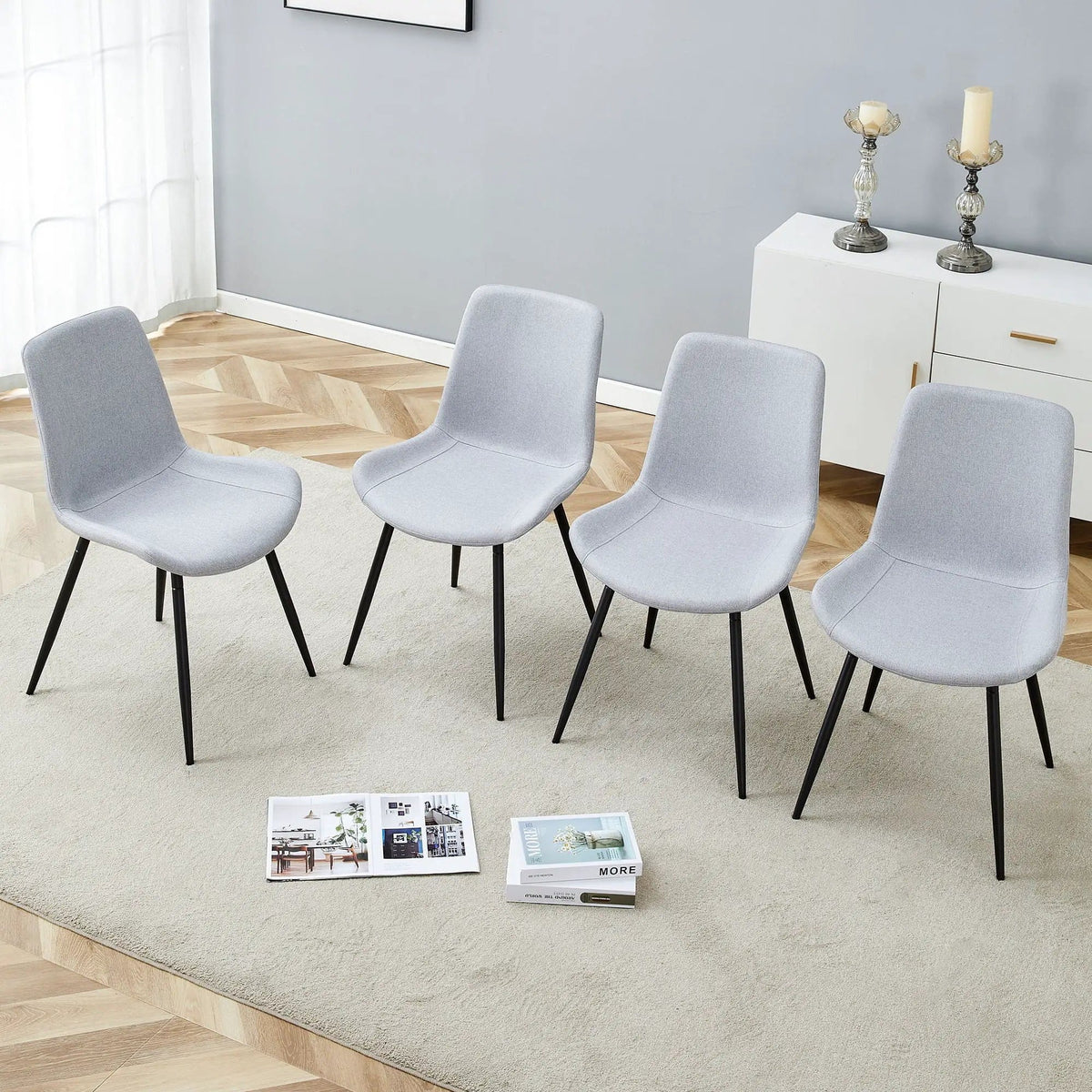 Modern Medieval Style Restaurant Cushioned Chairs With Suede Backrests Chair Set | 3 Pieces | Fabric & Metal | Dining Room