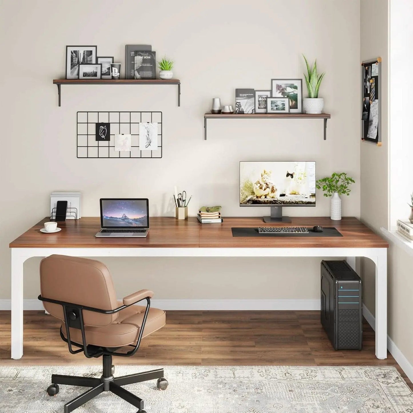 78.7 Inch Extra Long Computer Desk For Two Walnut White from PriceLows™