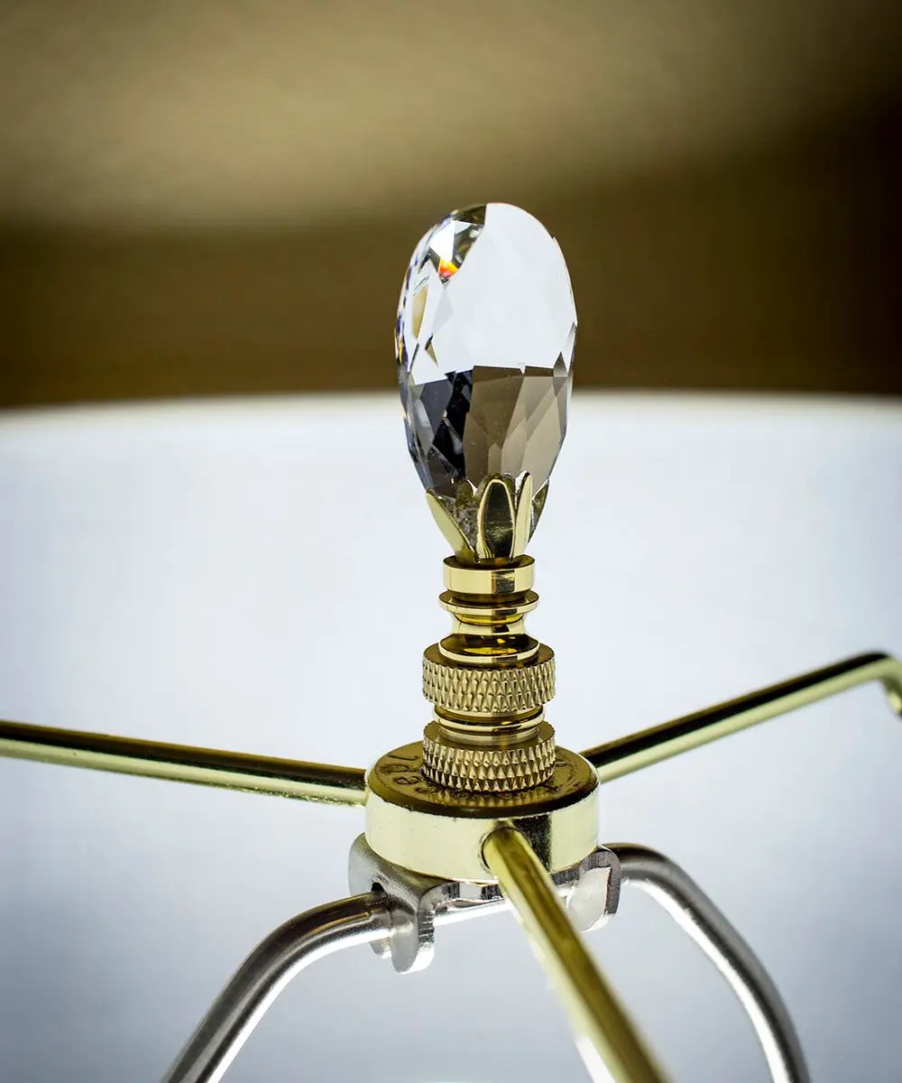 Crystal Teardrop Lamp Finial | Polished Brass | 2.5 Inch | 1/4-27 Thread