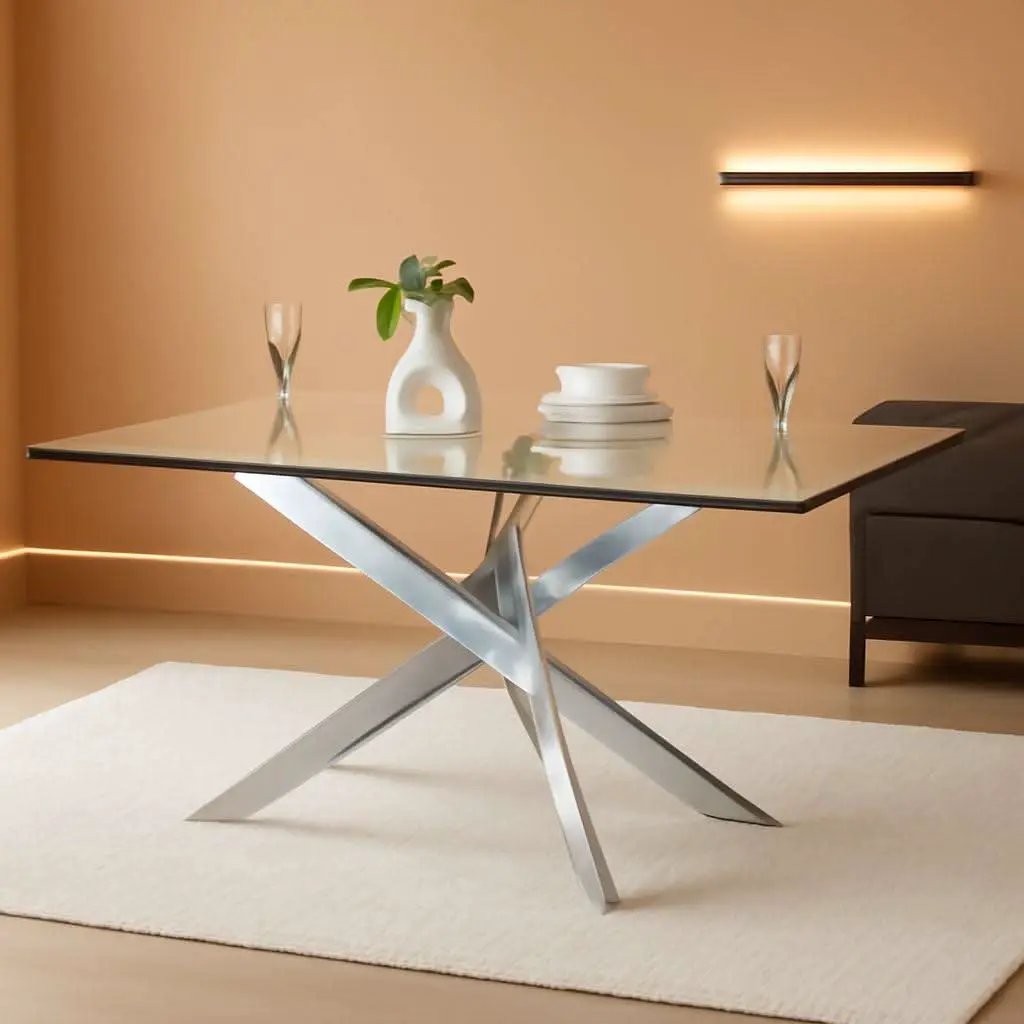 58.5 Inch Rectangular Glass Dining Table With Silver Finish from PriceLows™
