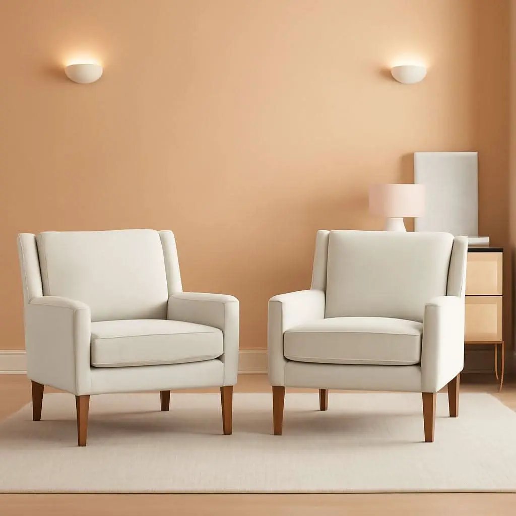 Beige Wingback Chairs With Wood Legs For Living Room from PriceLows™
