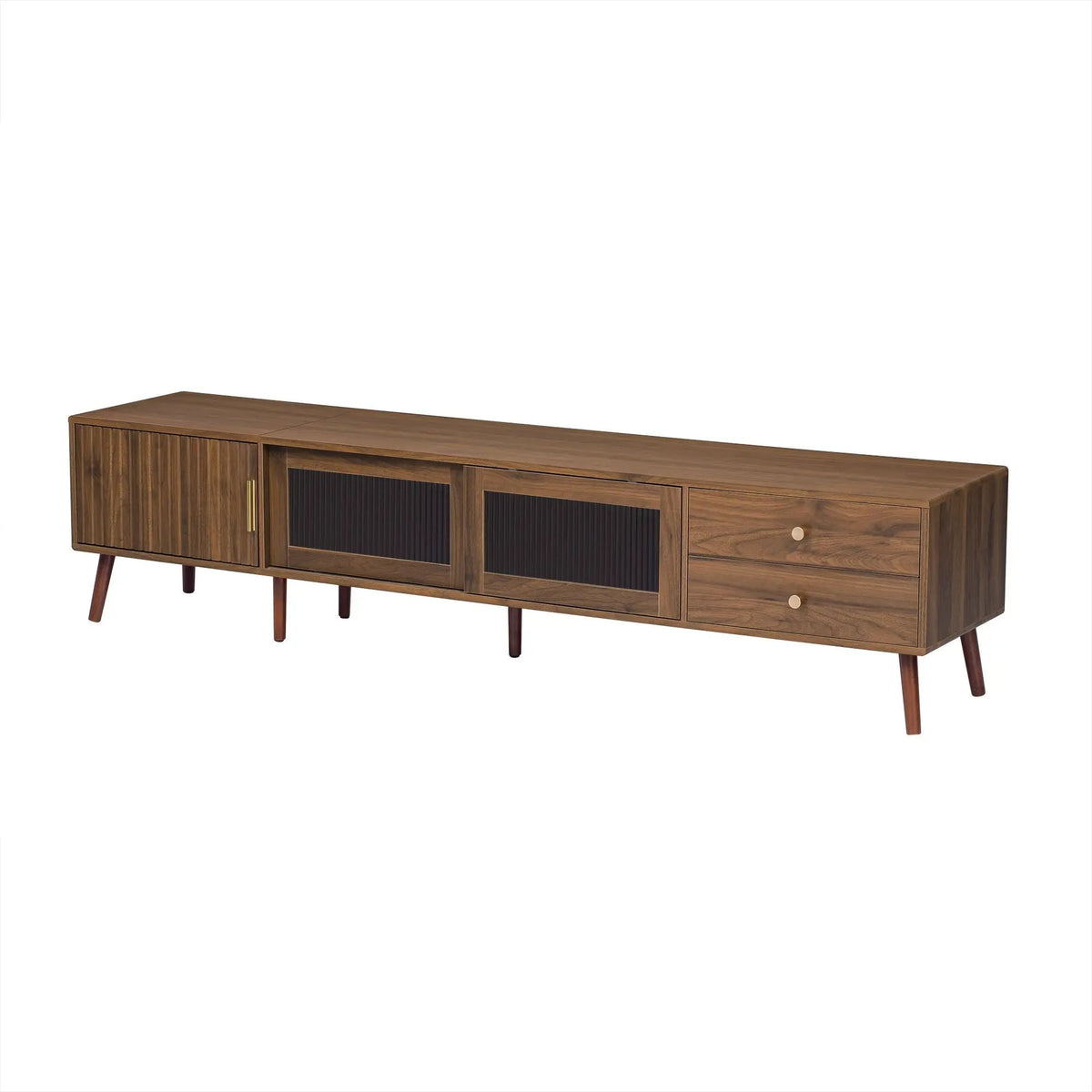 TV Stand | Fits 85 Inch TV | Tempered Glass Doors | Natural