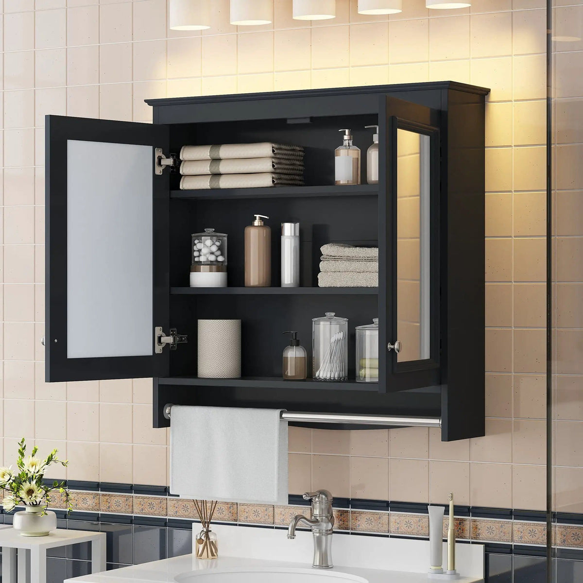 Modern Wall-Mounted Mirror Cabinet With Adjustable Shelves, Soft-Close Doors | 2 Pieces | Home Furniture | Home
