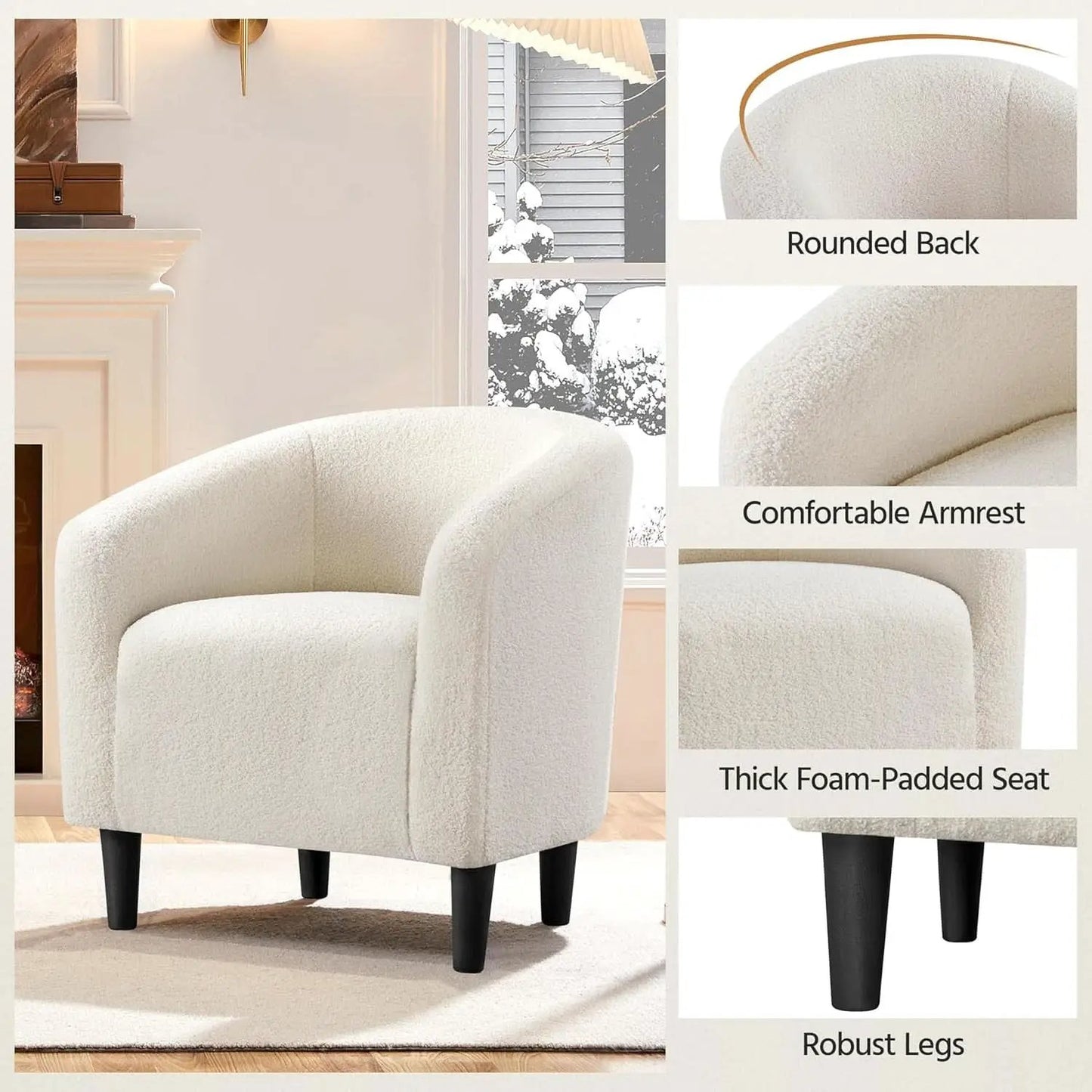 Ivory Barrel Chairs Boucle Living Room Duo Two Piece Set from PriceLows™