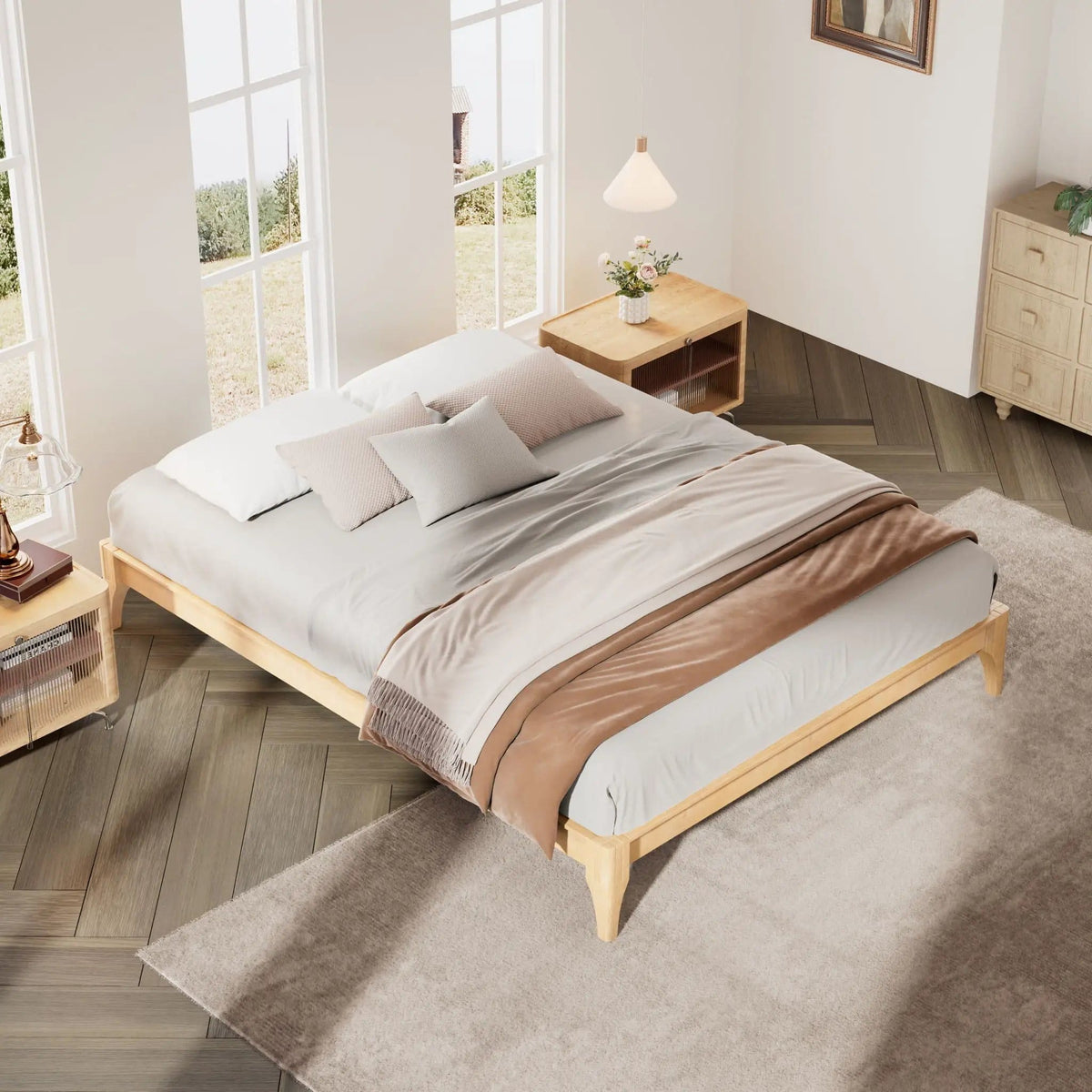 Solid Dry Bamboo Platform Bed Frame, With Slat Support | 6 Pieces | Bamboo | Bedroom