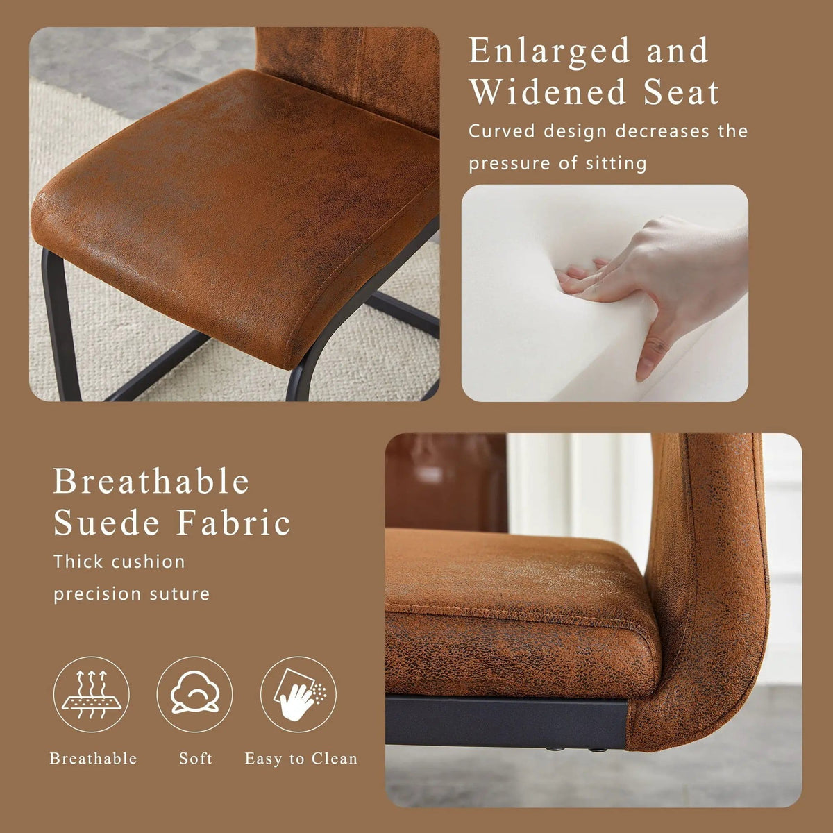 Dining Chairs With Ergonomic Backrest Chair Set | 2 Pieces | Fabric & Metal | Dining Room