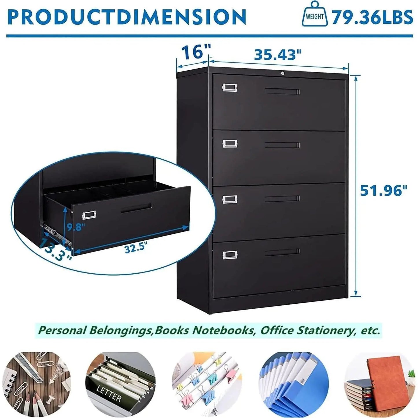 Lockable 4 Drawer Lateral File Cabinet For Office Use from PriceLows™