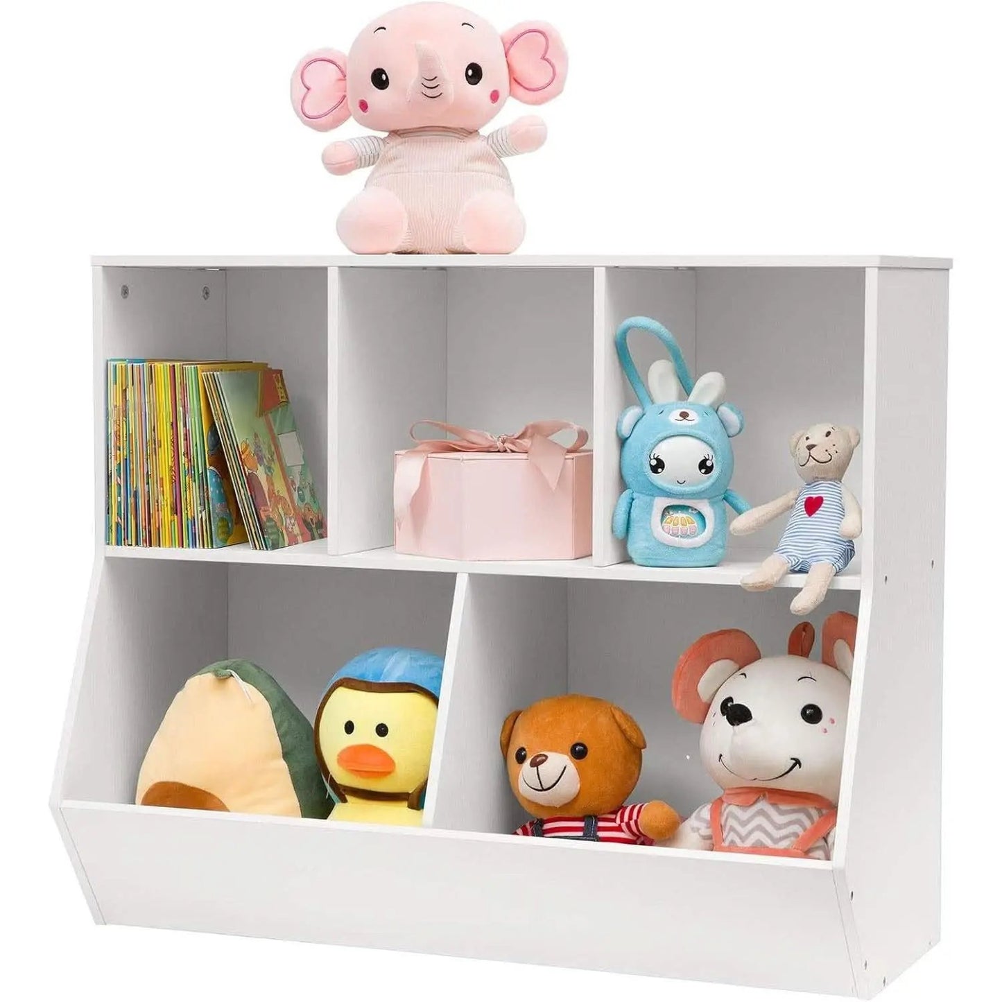 White 35.4 Inch Kids Bookshelf With Open Compartments from PriceLows™