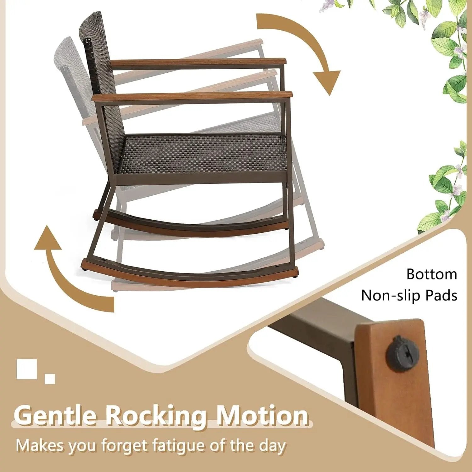 Three Piece Rocking Bistro Set With Cushions And Coffee Table For Outdoor Rattan Patio Off White from PriceLows™