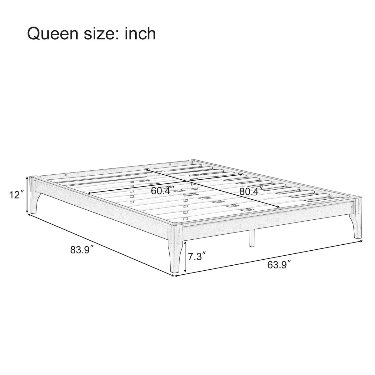 Queen Size Platform Bed Frame With Wood Slat And Metal Support Chocolate | 83.9 x 63.9 x 12 in | Bamboo & Metal | Bedroom