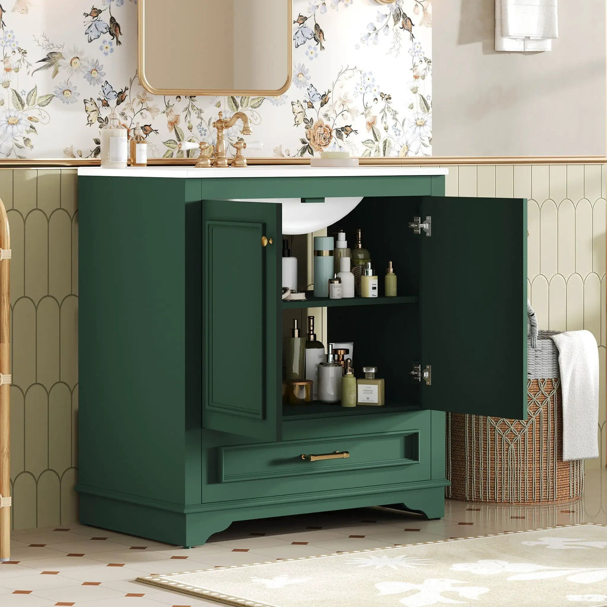 30 Inch Bathroom Vanity | Poplar Wood Frame | 2 Soft Closing Doors | Adjustable Shelf