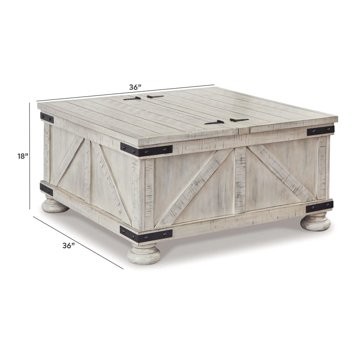 Carynhurst Cocktail Table with Storage | 36 x 36 x 18.25 in | Engineered Wood & Metal | Whitewash